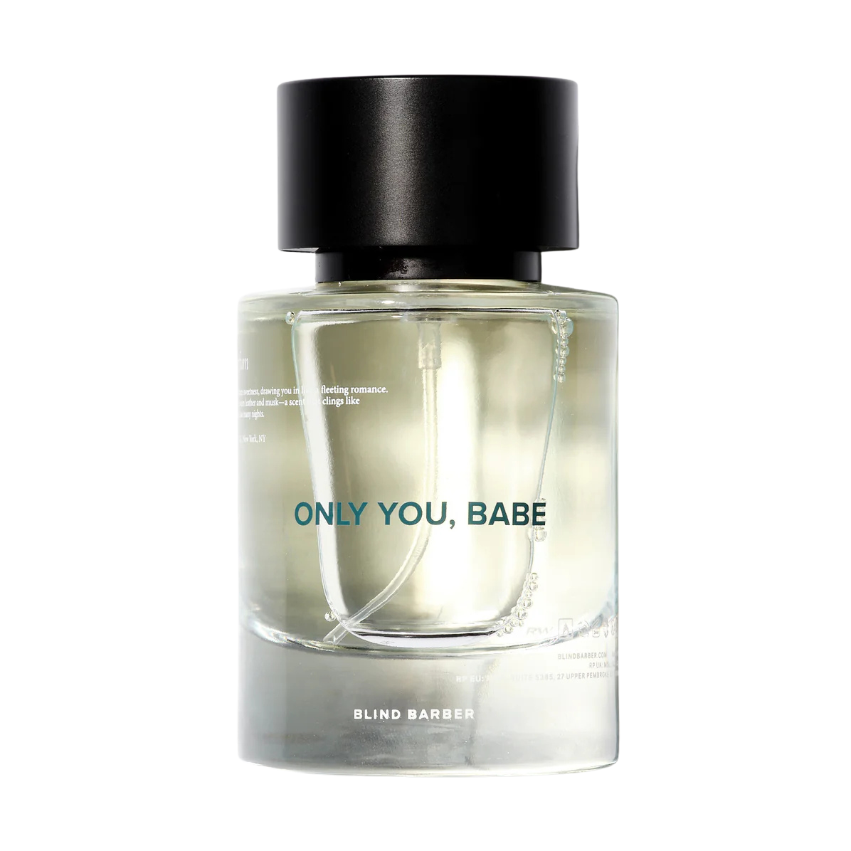 Perfume bottle labeled 'Only You, Babe' by Blind Barber on a white background