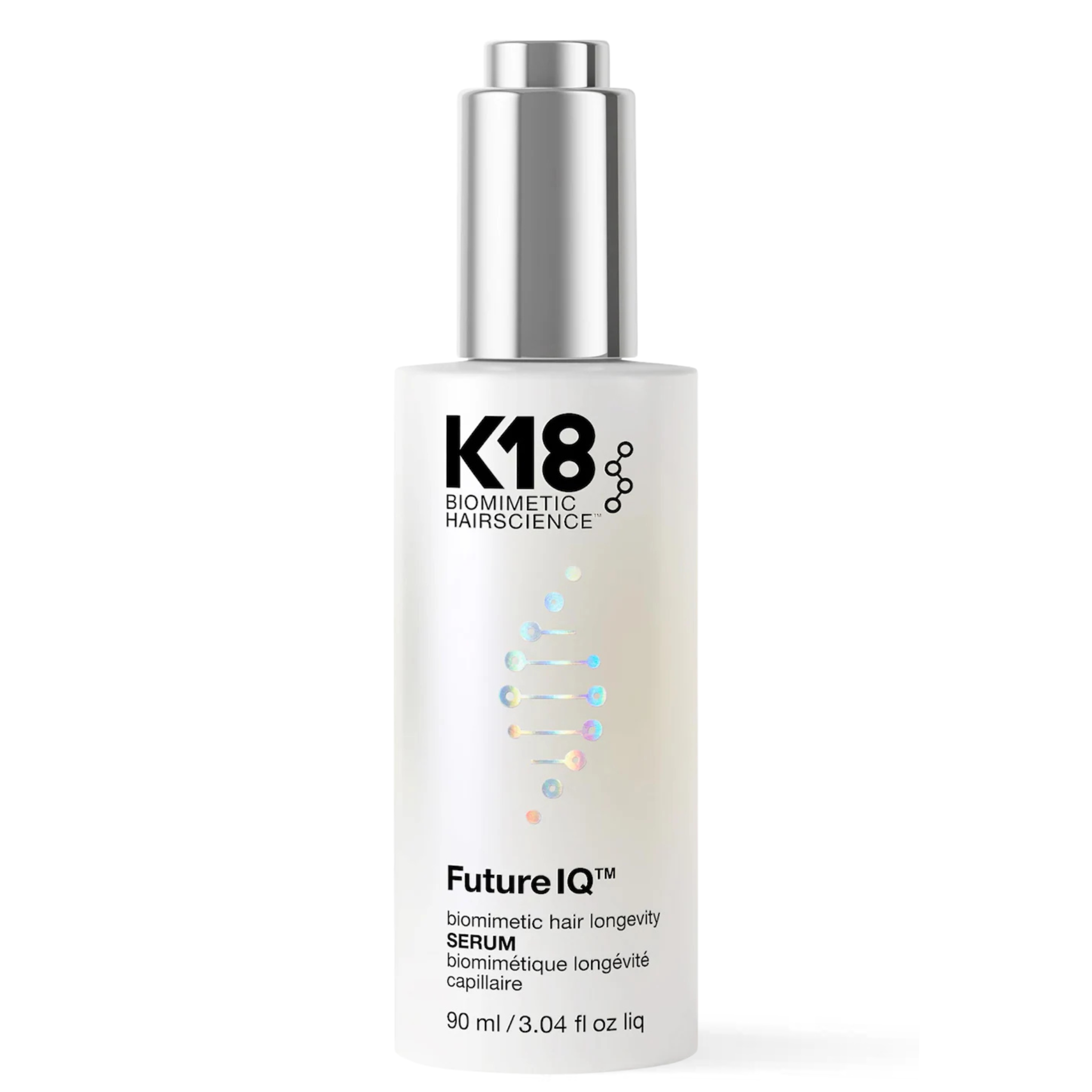 FutureIQ Biomimetic Hair Longevity Serum for premature shedding, gray hair, density, and scalp barrier support.