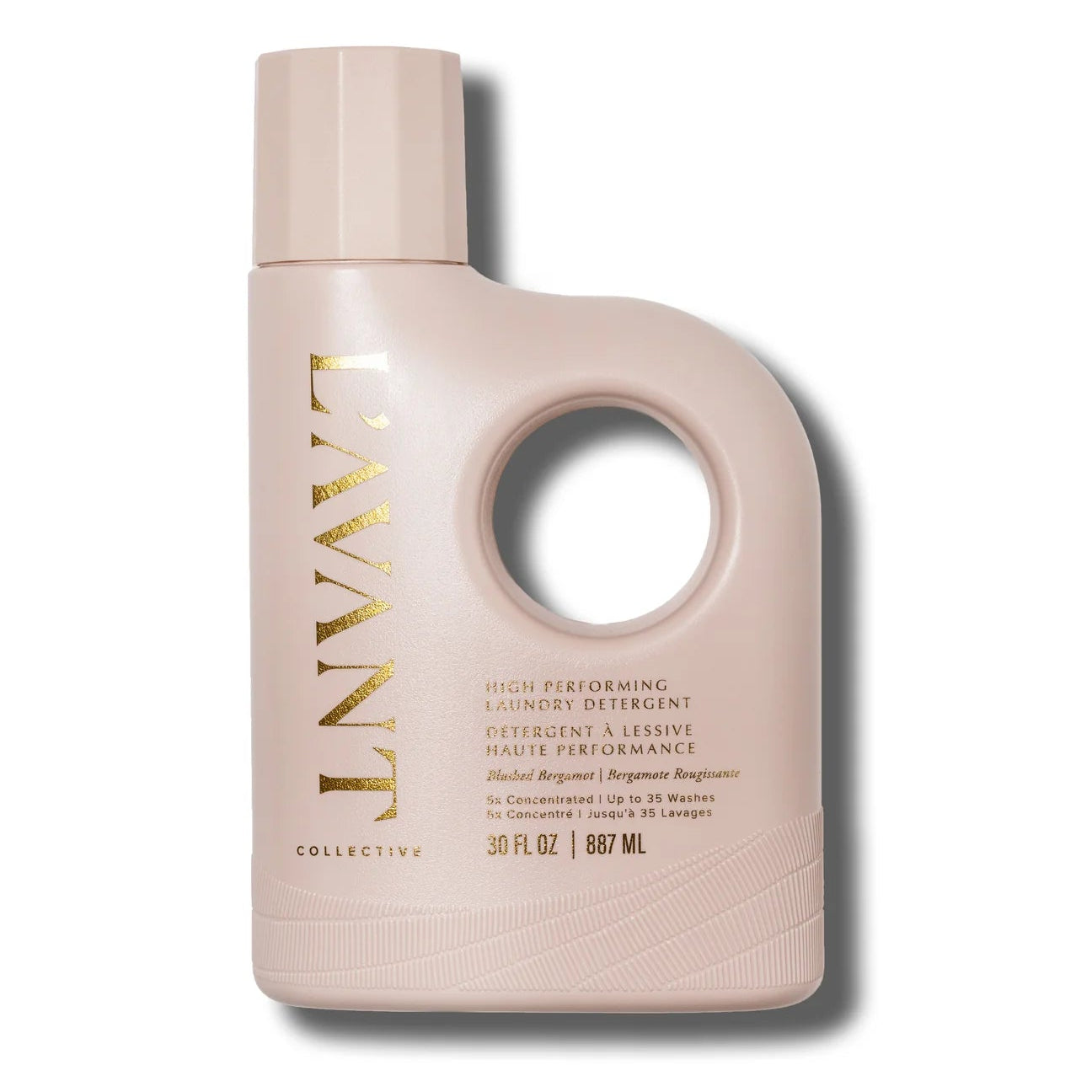 Beige bottle with circular design on a white background