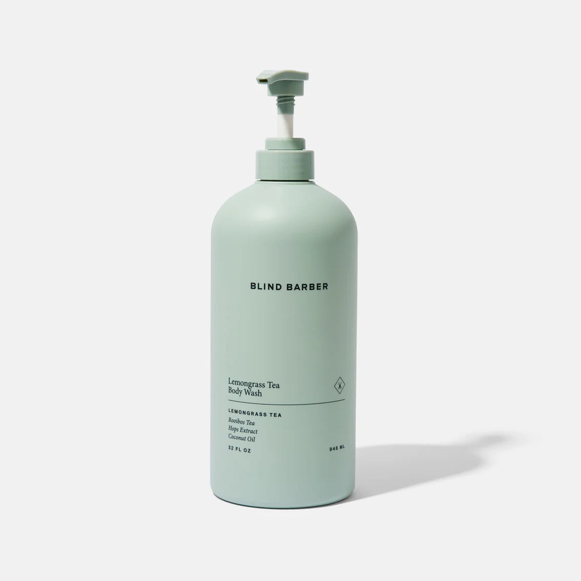 Mint green bottle of Blind Barber Lemonade Tea Body Wash on a white background