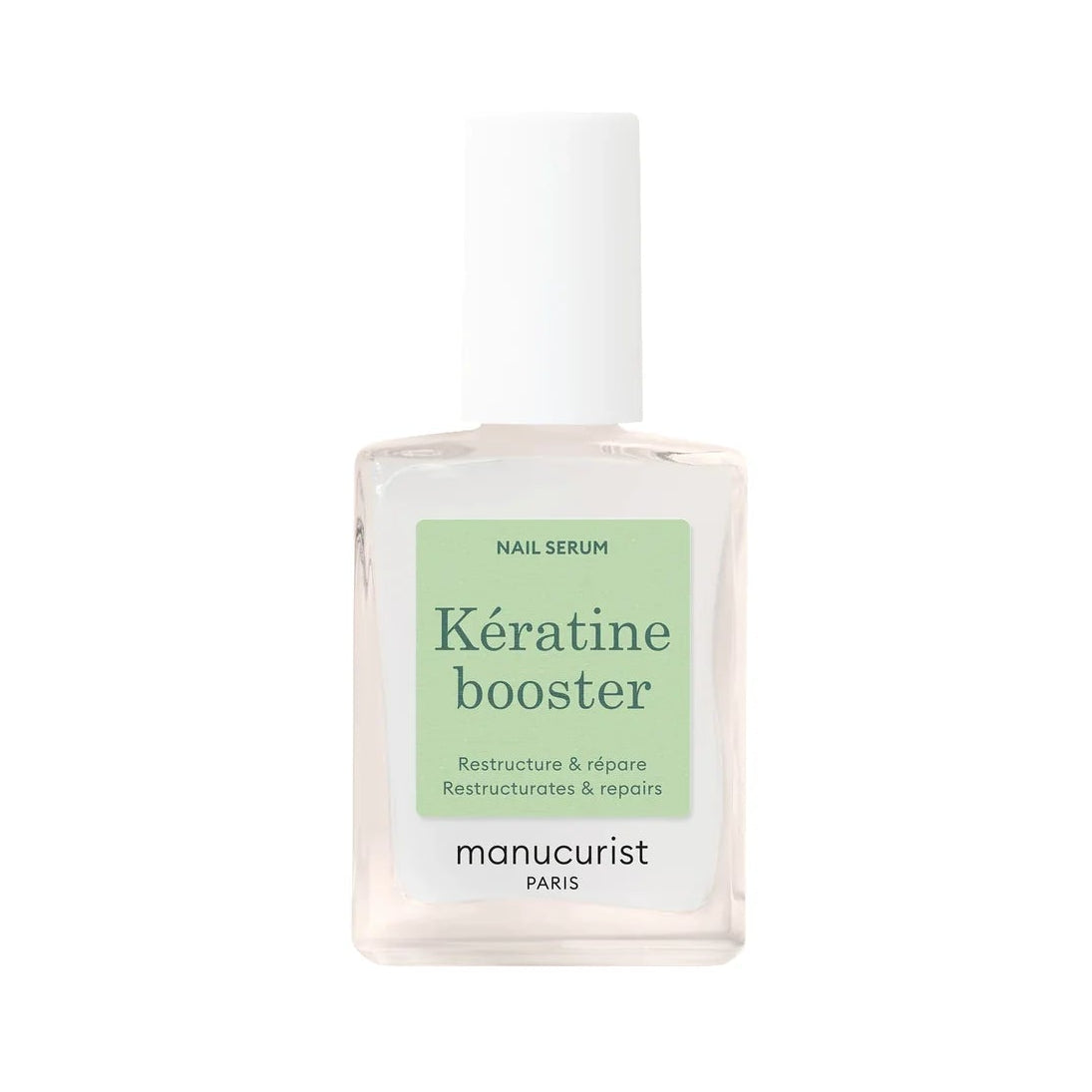 Kératin booster nail serum bottle on a white background