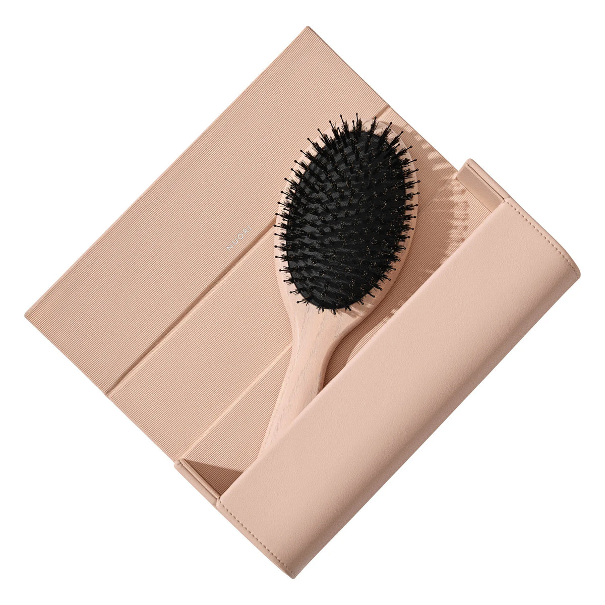 NUORI large Rose hair brush showing natural boar and nylon bristles