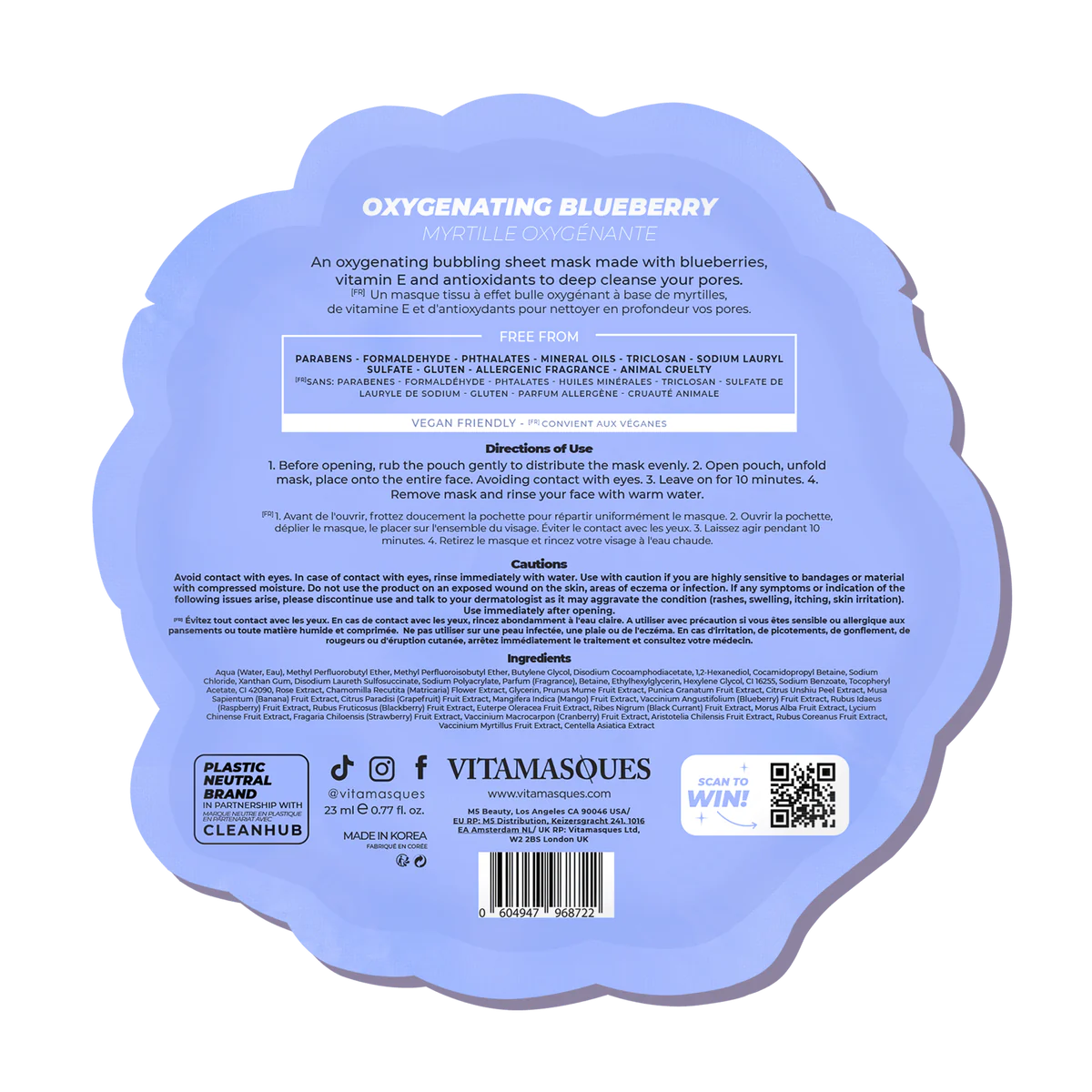OXYGENATING BLUEBERRY BUBBLE SHEET MASK | Oxygenating mask | LOSHEN & CREM
