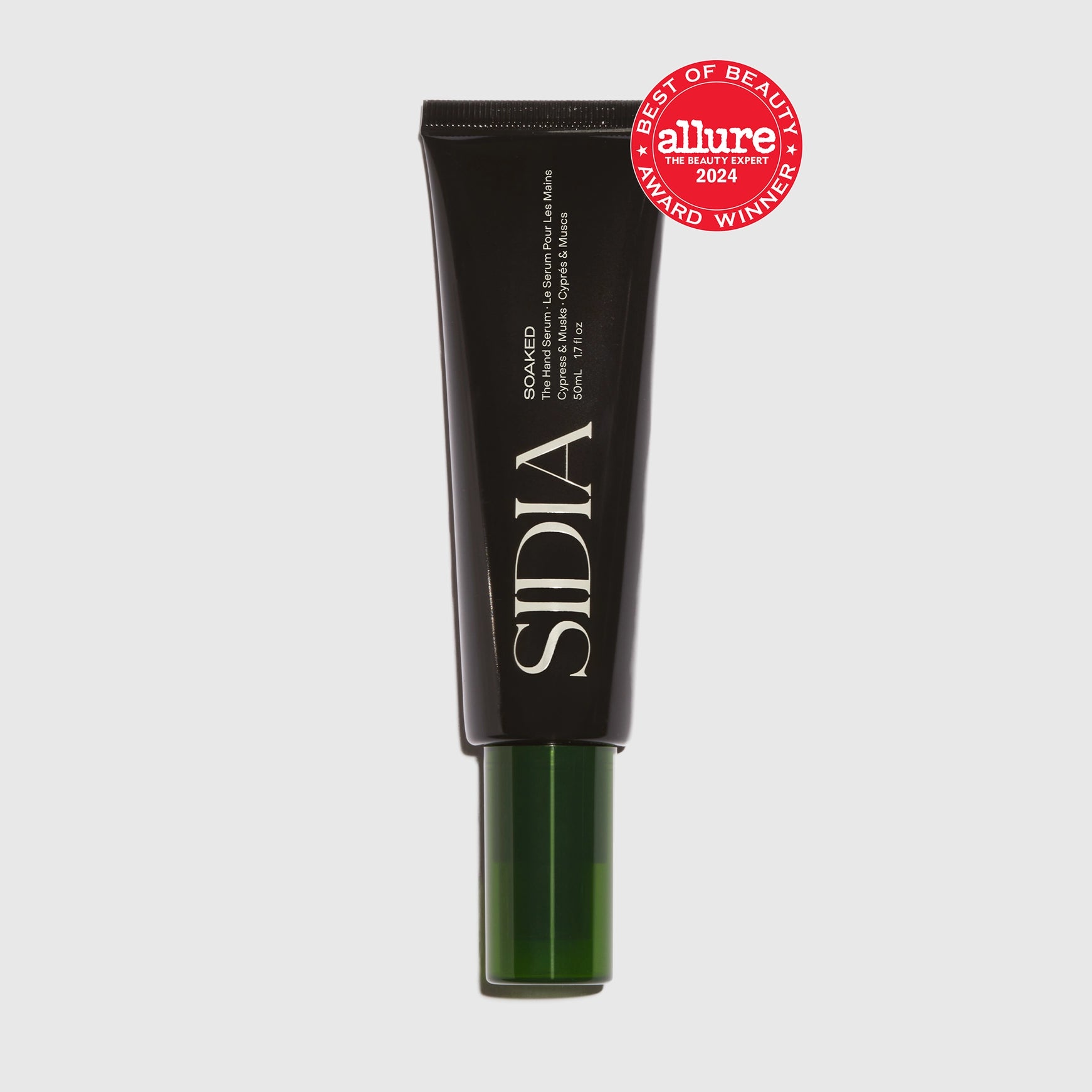 Skincare product with 'Allure' award badge on a light gray background