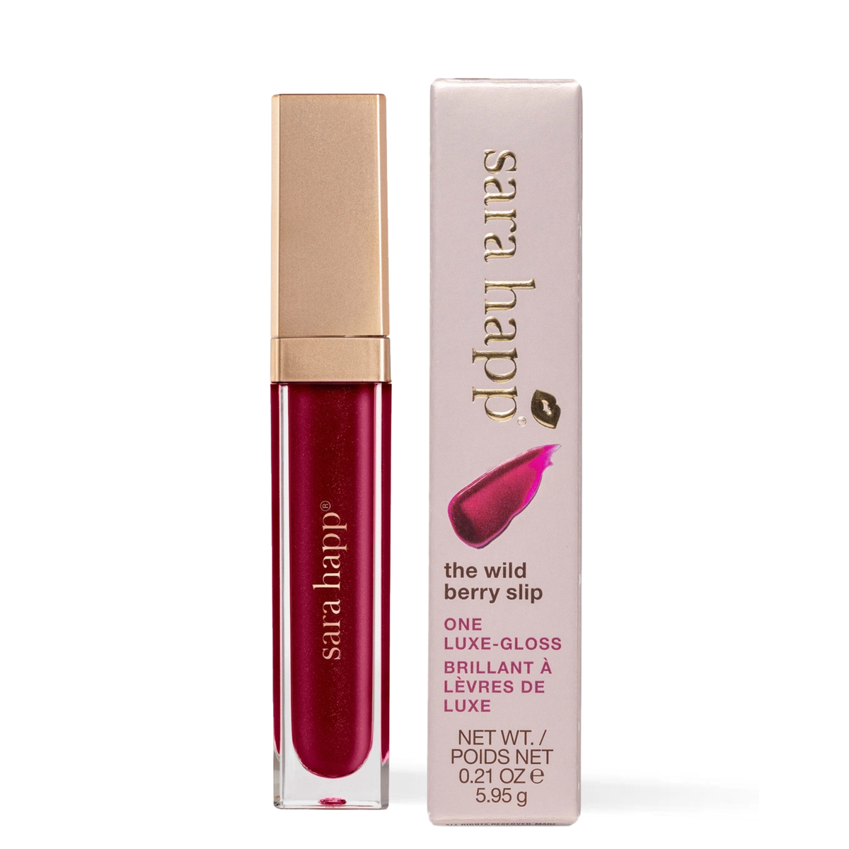 Swatch of Sara Happ The Wild Berry Slip showing its berry colour and hint of shimmer