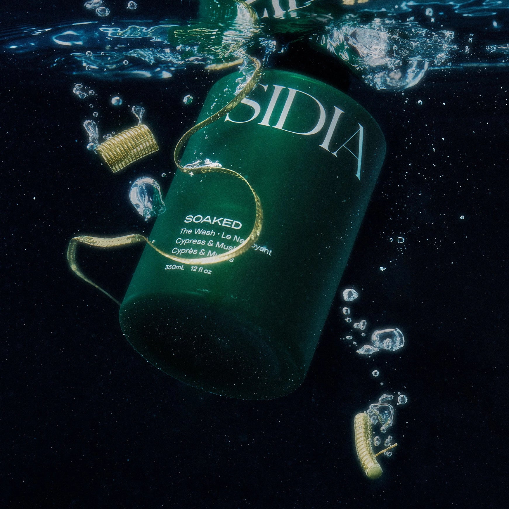 Sodia product with 'Soaked' text underwater