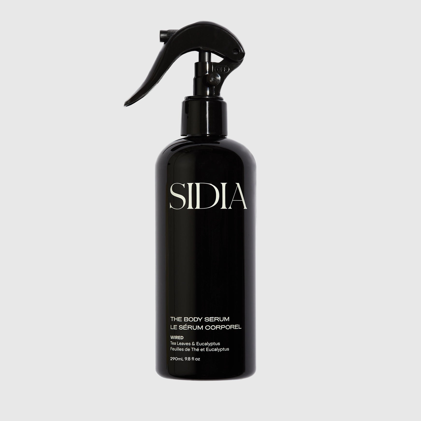 Black bottle with spray nozzle labeled 'SIDIA' on a light gray background