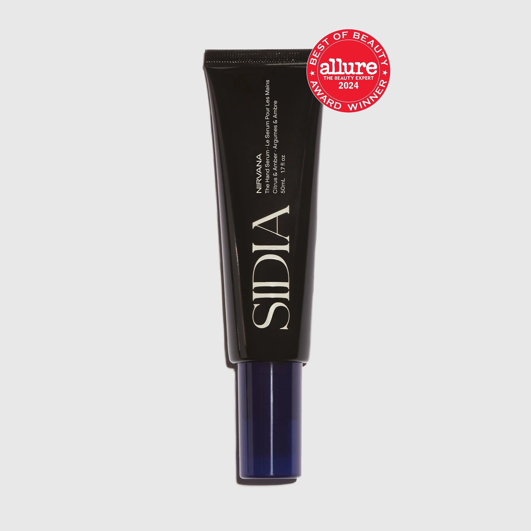 Nirvana Sidiia skincare product with Allure award badge on a light gray background