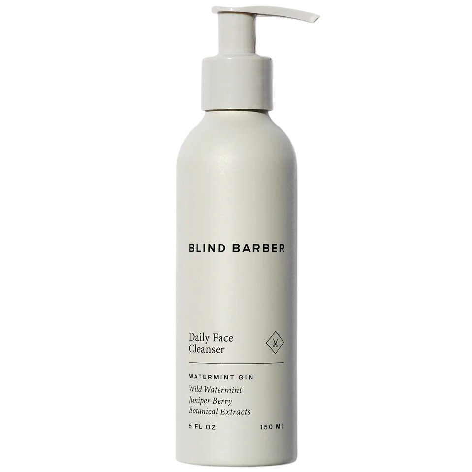 Beige bottle of Blind Barber Daily Face Cleanser on a white background