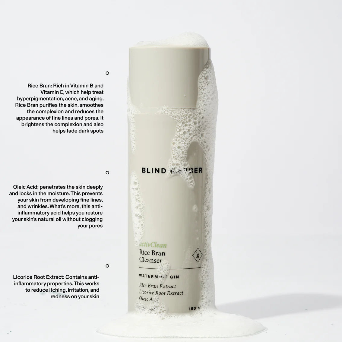 Skincare product with text detailing its benefits on a white background