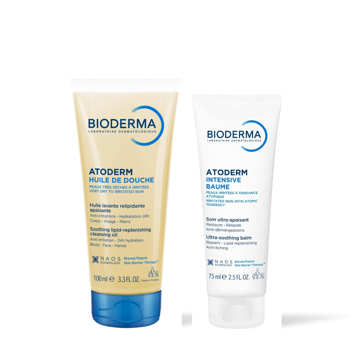 Bioderma Atokit Protocole quotidien : Atoderm Huile de douche 100 ml et Atoderm Intensive Baume 75 ml