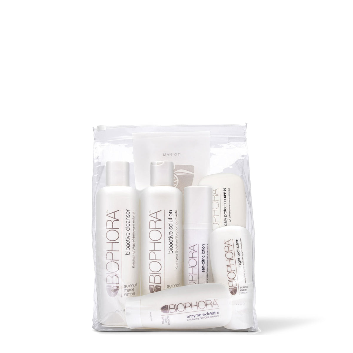 Biophora Men's Skincare Kit dans sa pochette transparente