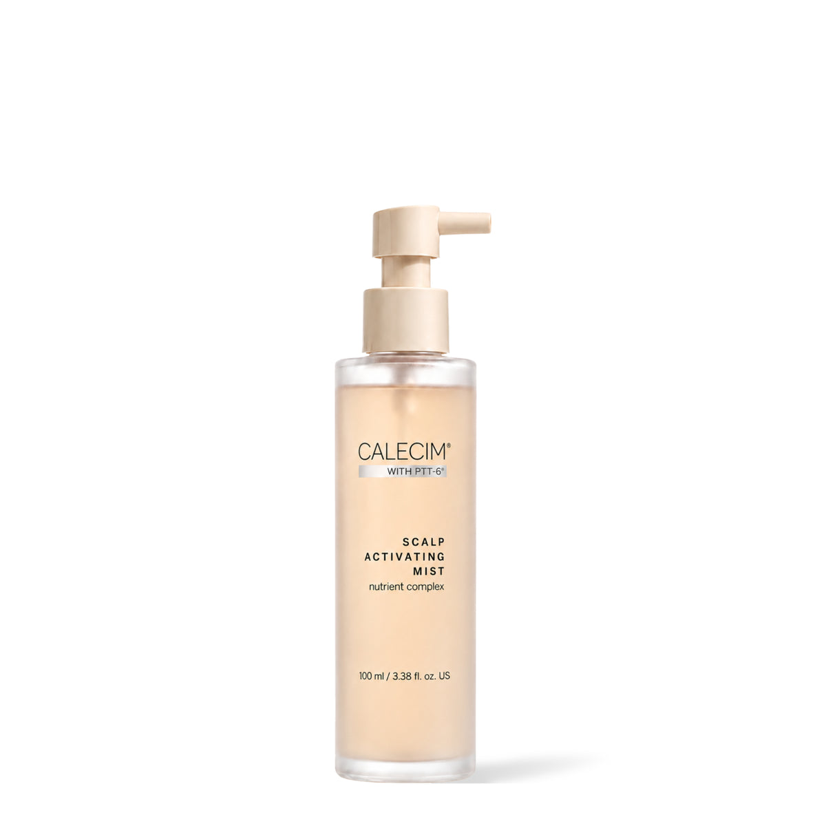 Calecim Professional Scalp Activating Mist 100 ml, beige bottle with spray nozzle, on a white background