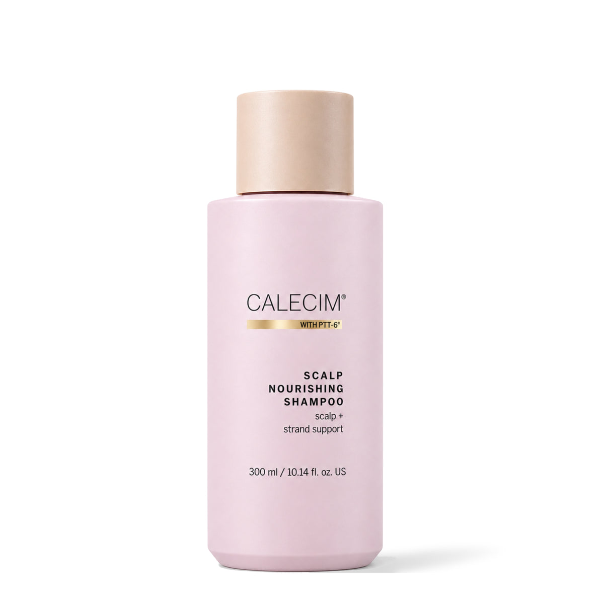 Calecim Professional Scalp Nourishing Shampoo 300 ml, pink bottle with beige cap, on a white background