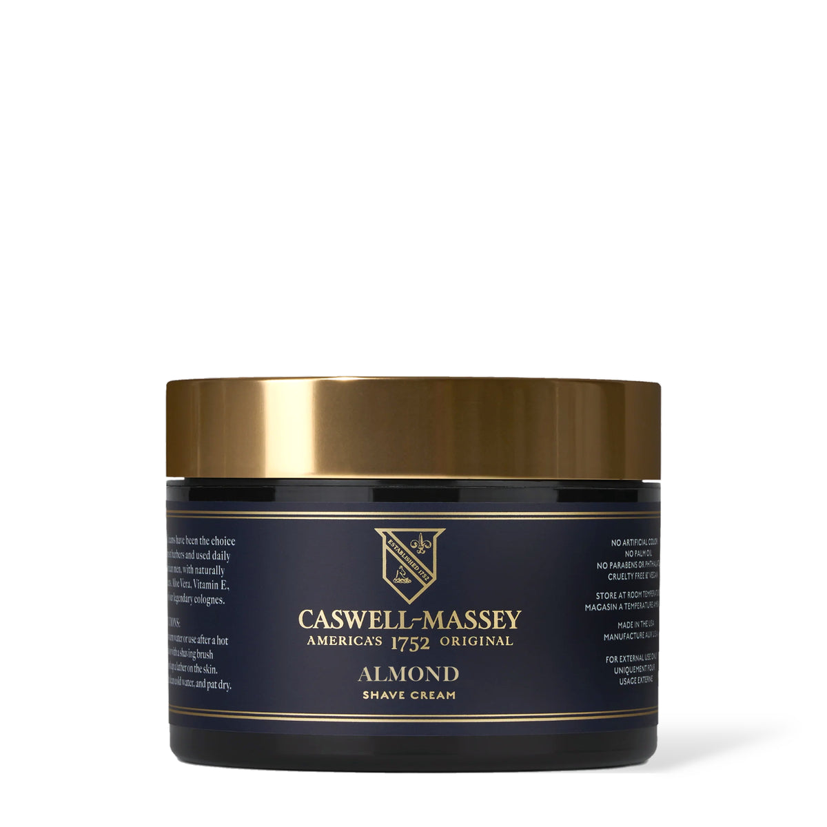 Caswell-Massey Almond Shave Cream, 8 oz black jar with gold lid
