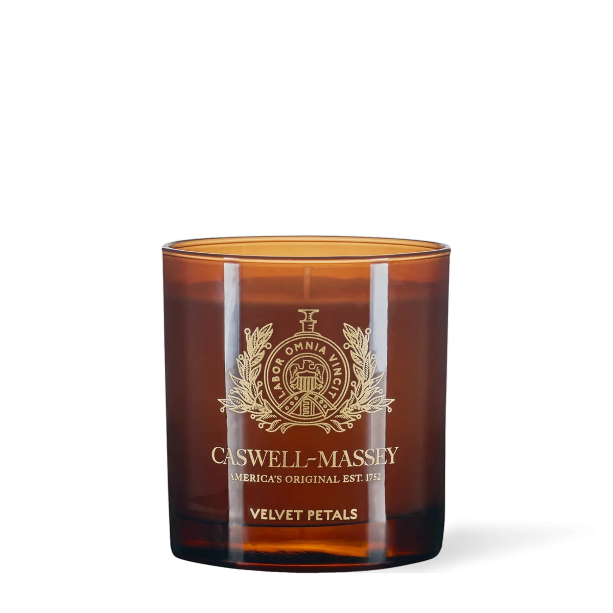 Bougie Velvet Petals Caswell-Massey, bougie de 8 oz en verre ambré avec emblème doré