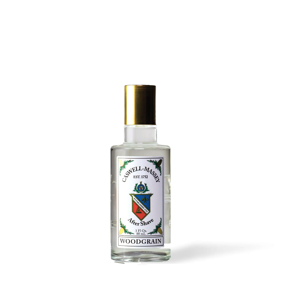 Caswell-Massey Woodgrain Sandalwood Aftershave, 88 ml clear glass bottle with crest label and gold cap