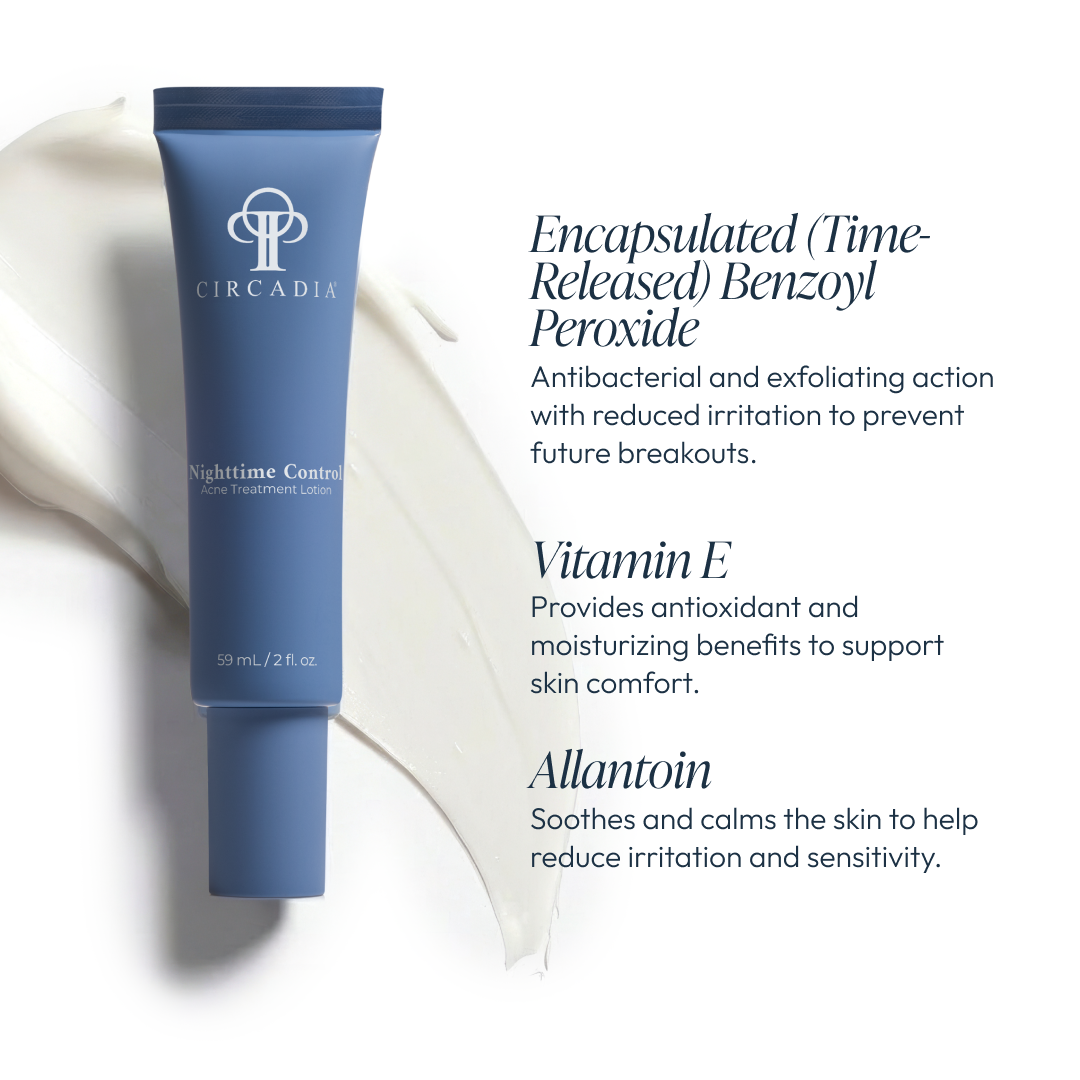 Circadia Nighttime Control, tube with its key ingredients listed