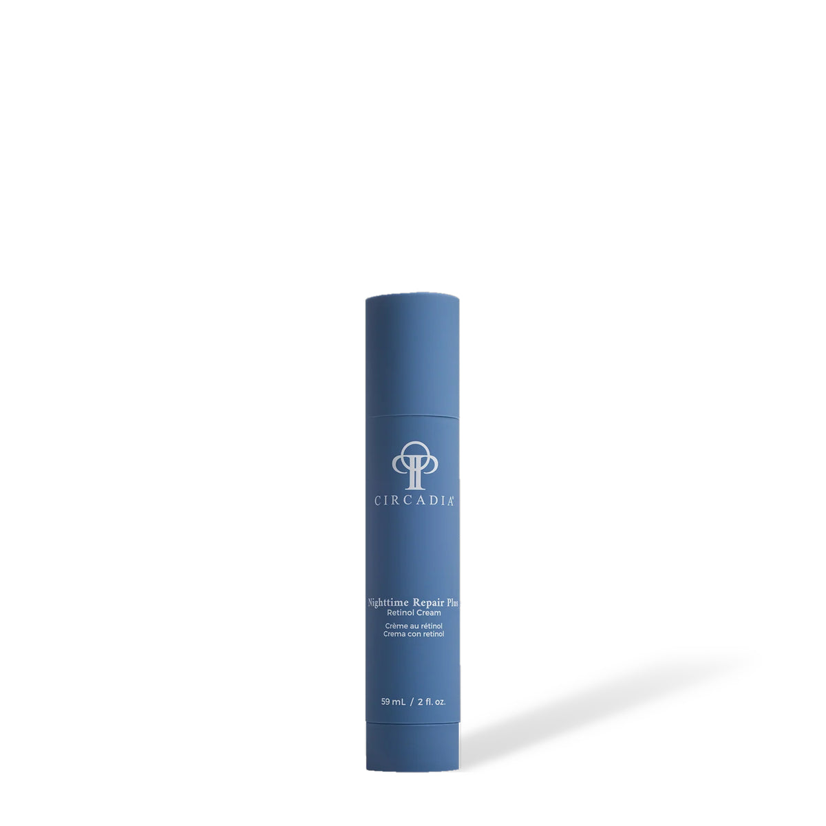 Circadia Nighttime Repair Plus, 59 ml blue pump bottle in the new packaging, on a white background