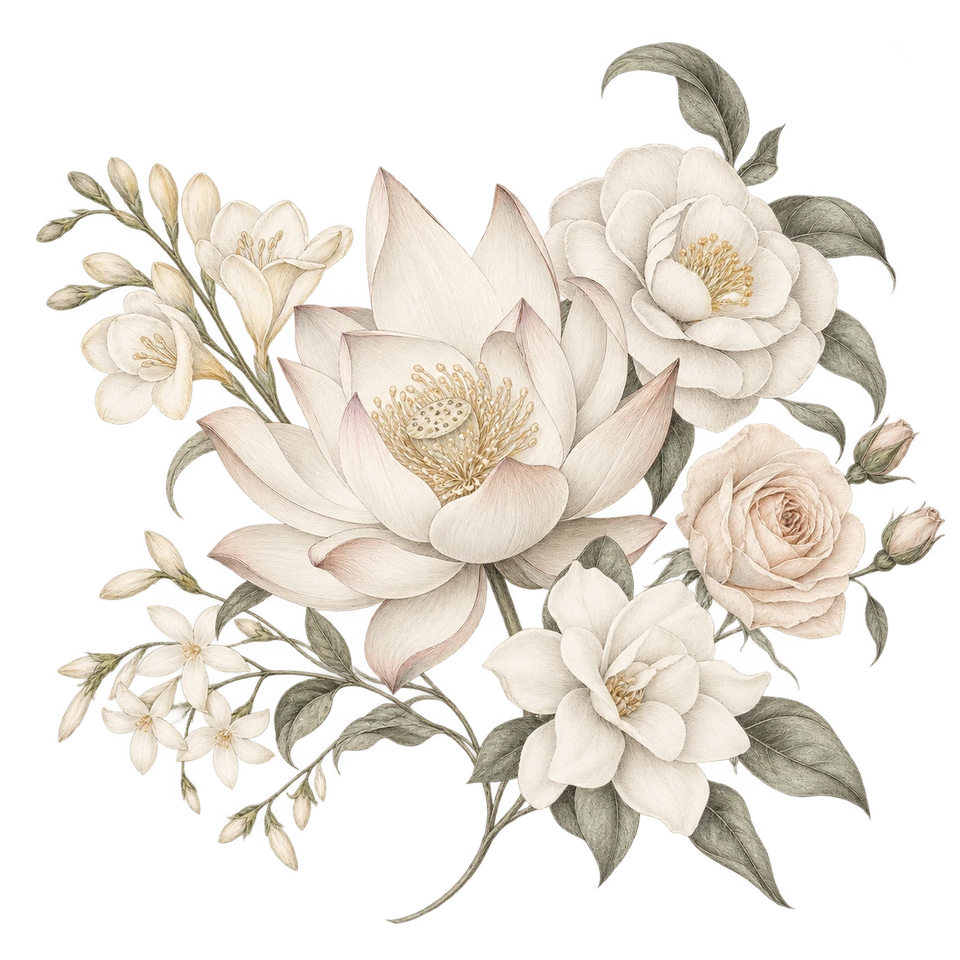 An ingredient still life inspired by the Floral fragrance family.