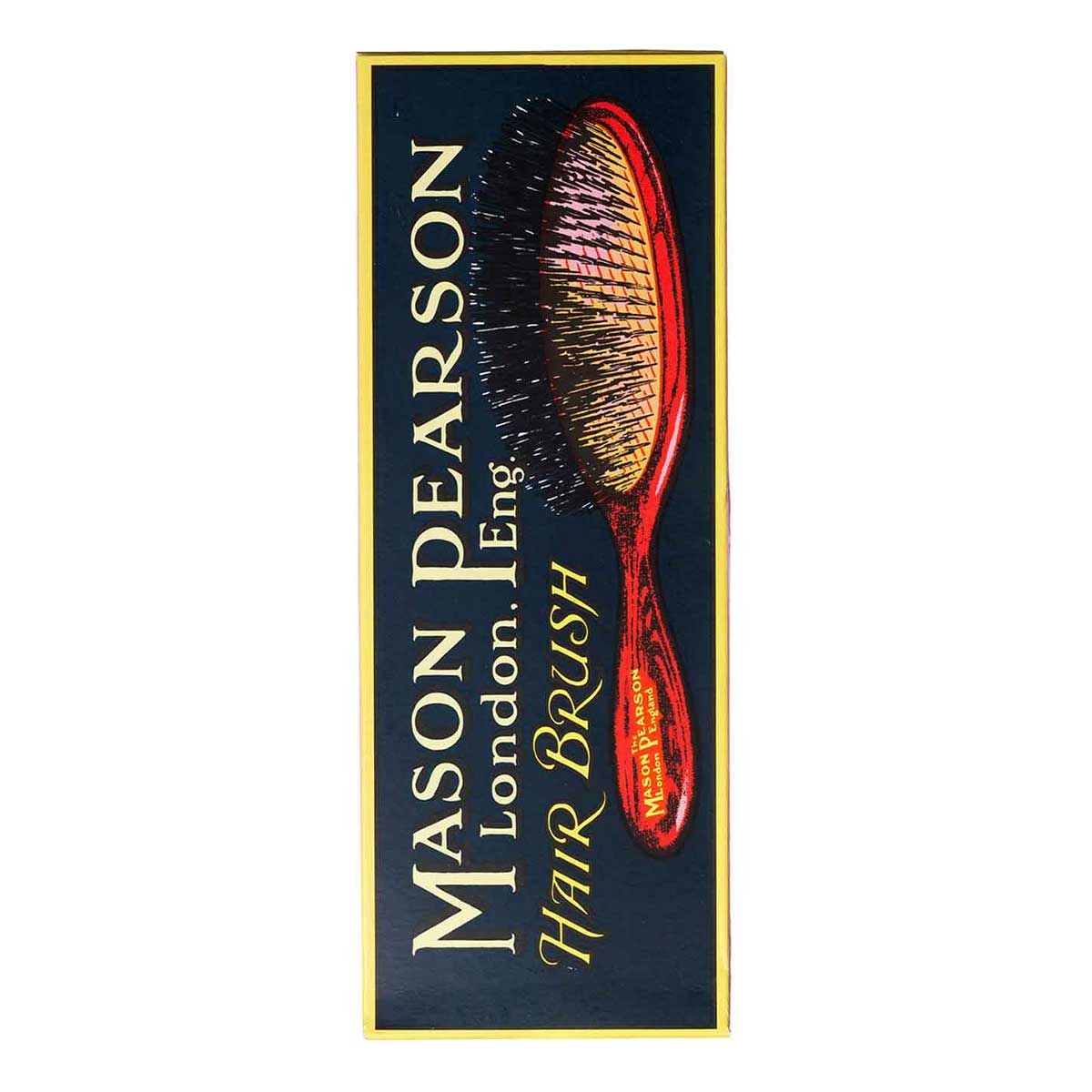 Mason Pearson signature retail box with gold border and heritage hairbrush illustration