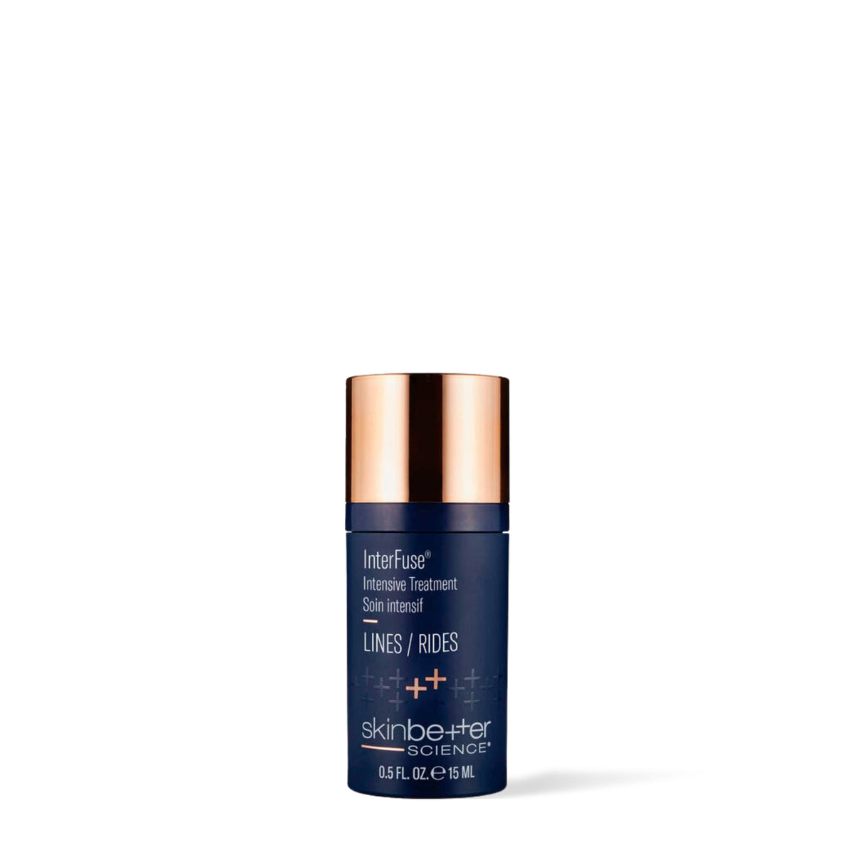 Flacon de 15 ml du Traitement intensif InterFuse LINES de Skinbetter Science, vue de face sur fond blanc