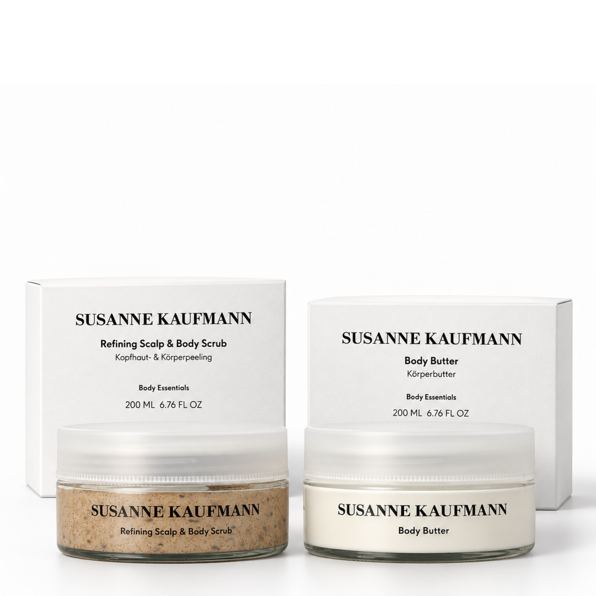 Susanne Kaufmann Scalp and Body Scrub and Body Butter with boxes