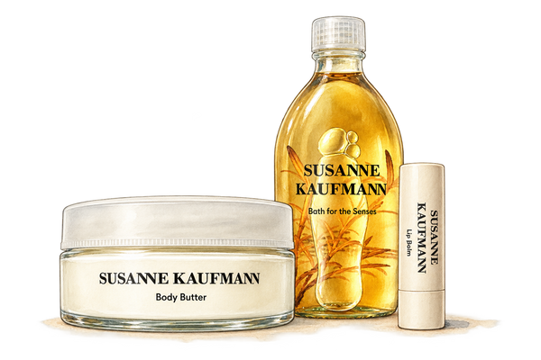 Watercolor illustration of the Susanne Kaufmann collection at Loshen & Crem