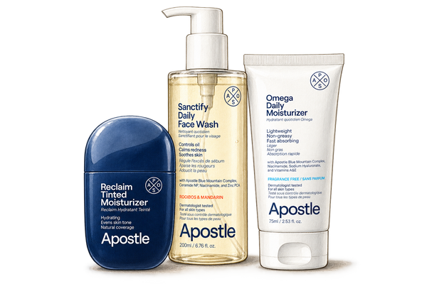 Watercolor illustration of the Apostle Men's Skincare collection