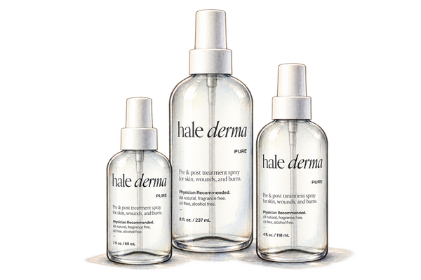 Watercolor illustration of the Hale Derma collection at Loshen & Crem