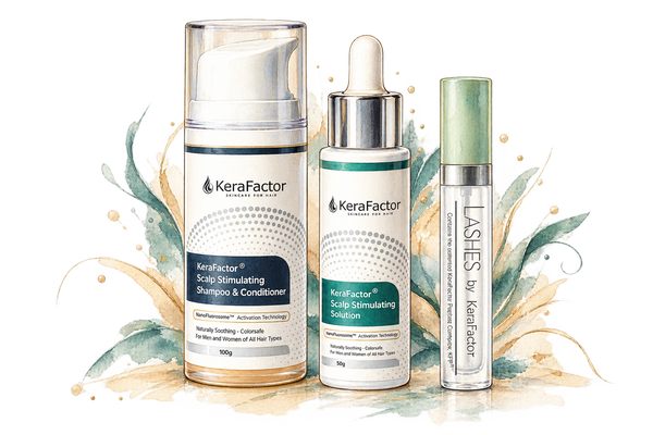 Watercolor illustration of the KeraFactor® collection at Loshen & Crem