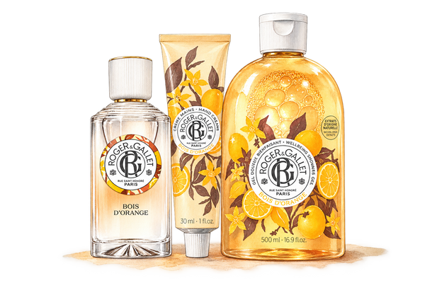 Watercolor illustration of the Roger & Gallet collection at Loshen & Crem