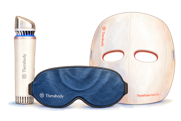 Watercolor illustration of the Therabody® collection at Loshen & Crem