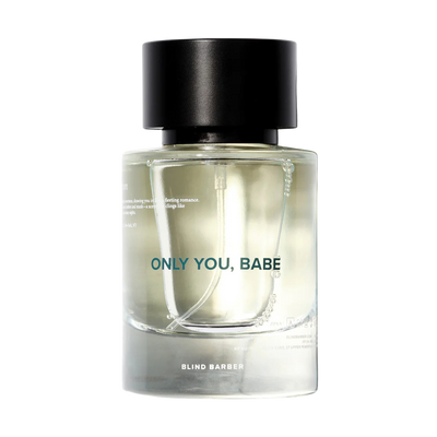 Perfume bottle labeled 'Only You, Babe' by Blind Barber on a white background