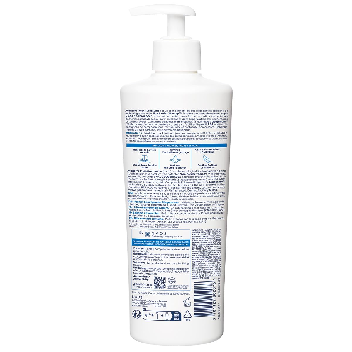 White bottle with pump and label on a white background
