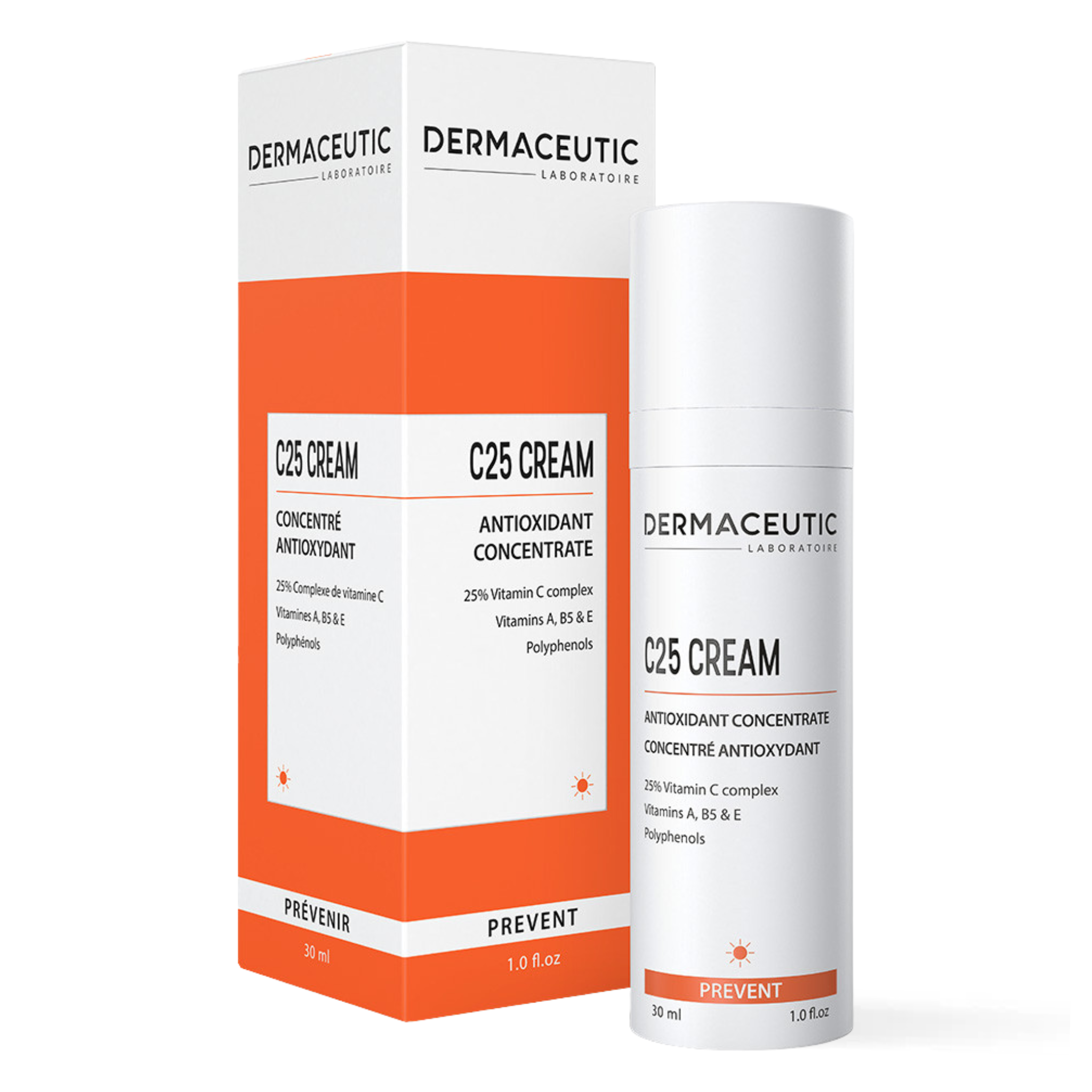 Dermaceutic C25 Cream vitamin C antioxidant concentrate for dullness, fine lines and uneven skin tone.