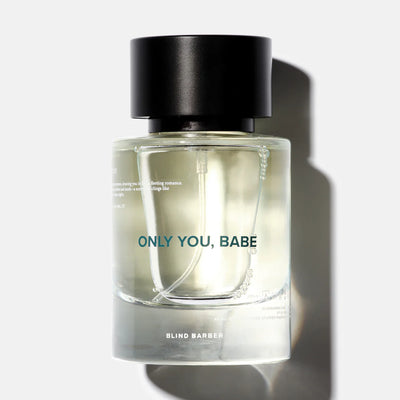 Perfume bottle labeled 'Only You, Babe' by Blind Barber on a light background