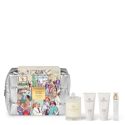 Gift packaging for the Glasshouse Sunsets in Capri 2026 travel set with body wash.