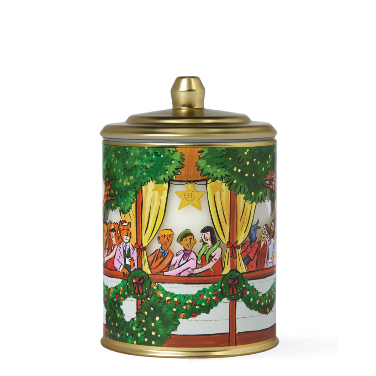 Close-up of the decorative vessel on the Glasshouse Fragrances Christmas Morning candle.