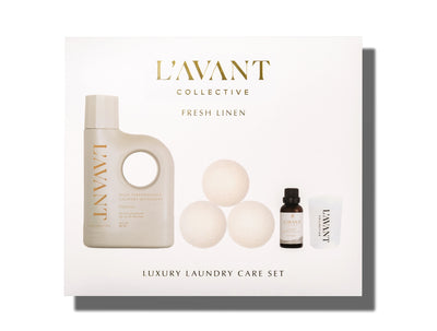 LAVANT Collective luxury laundry care set with bottles and packaging on a white background