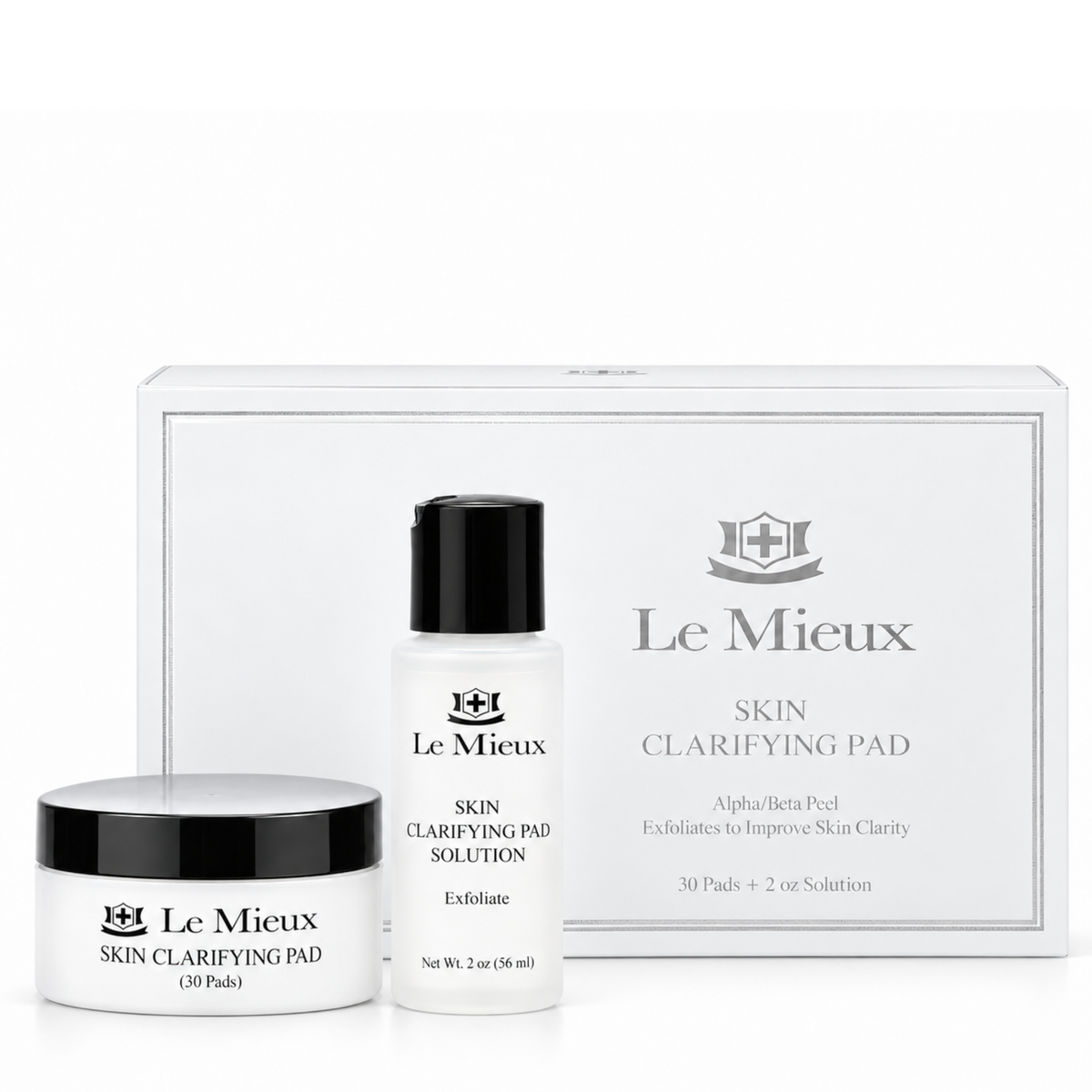 Le Mieux Skin Clarifying Pad exfoliating solution and pad jar 2 oz box
