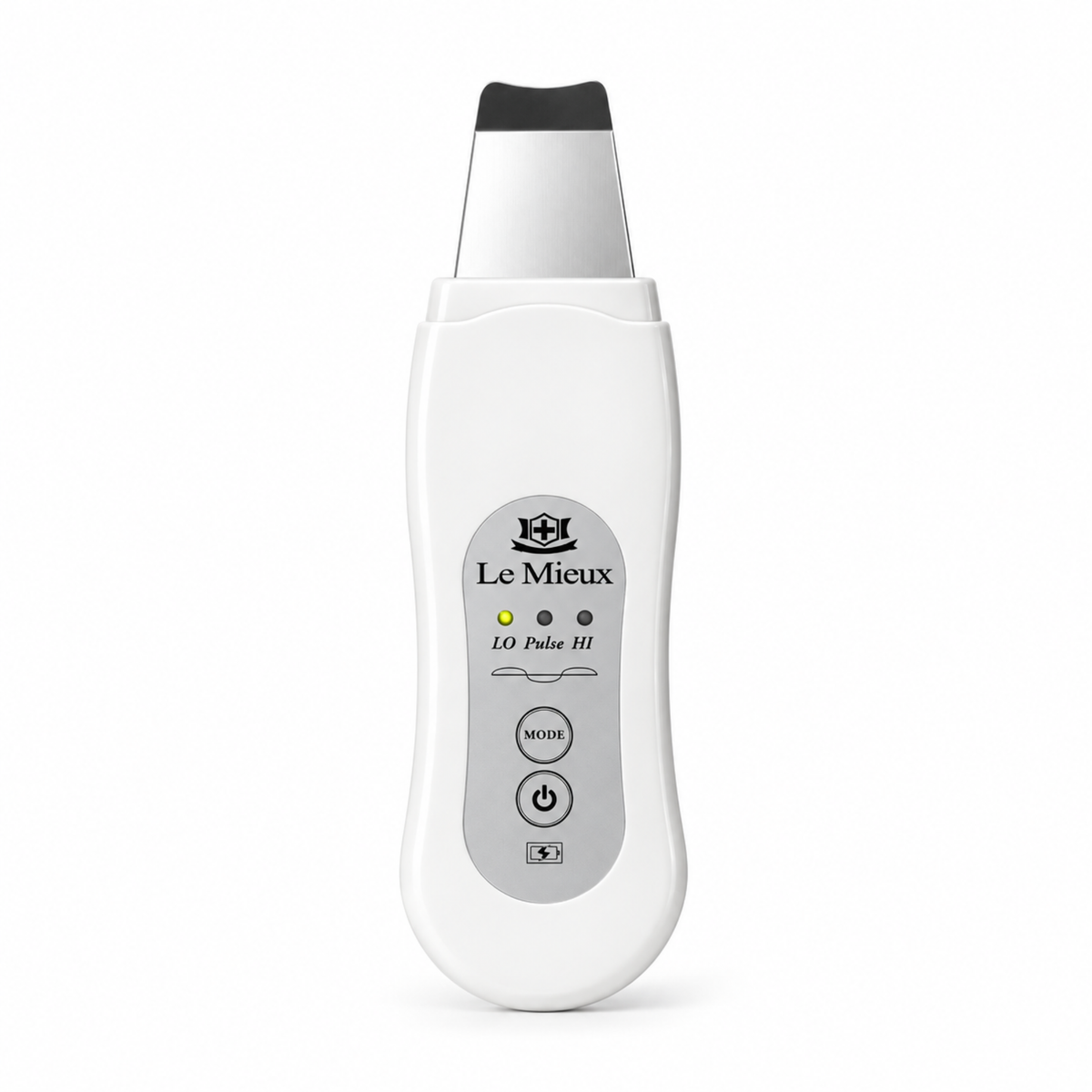 A white and silver Le Mieux LD Pulse III facial hair removal device with a black-tipped head, shown on a clean white background.