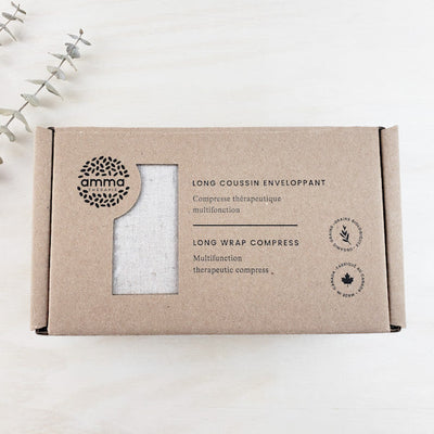 Box of amma long wrap compress on a white background