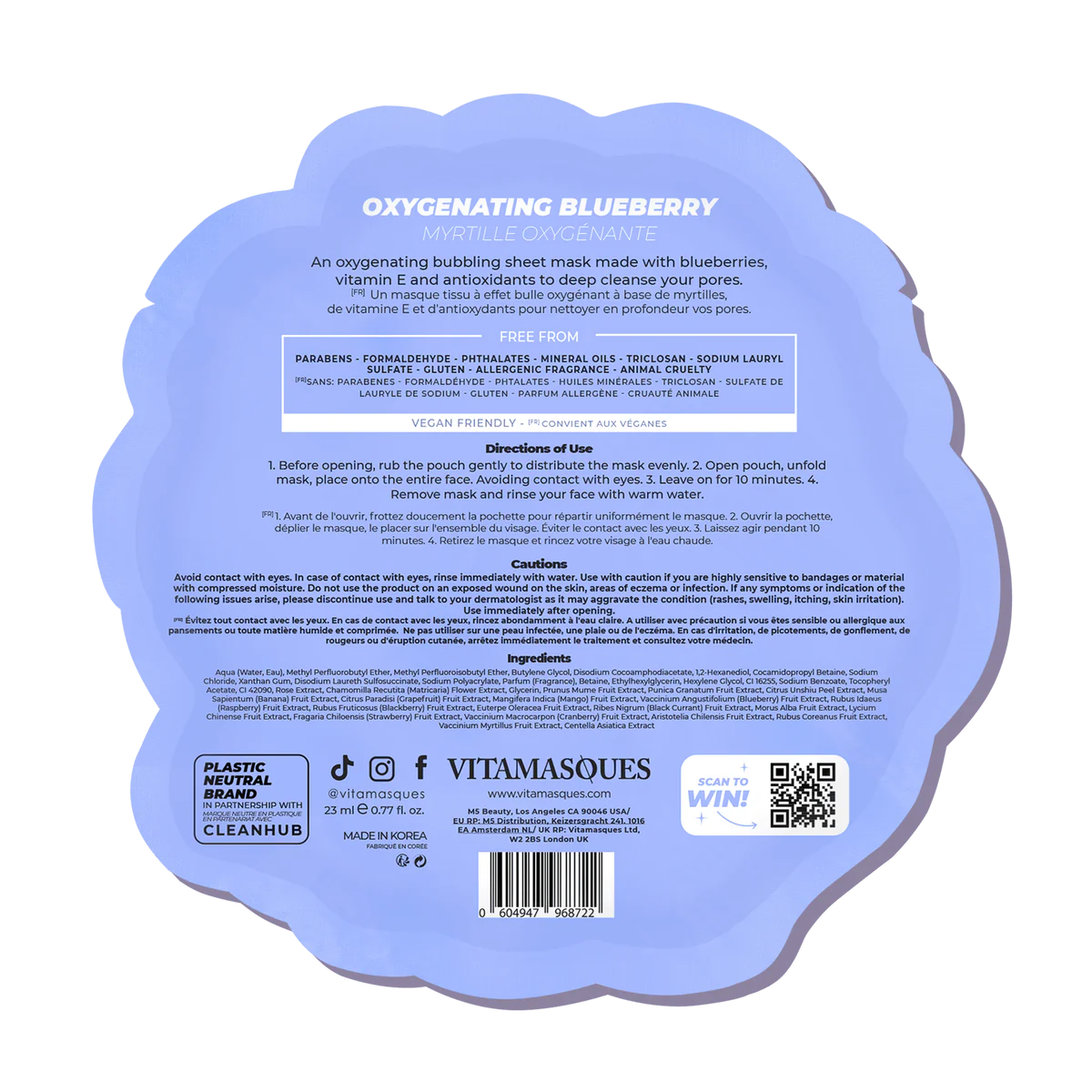 OXYGENATING BLUEBERRY BUBBLE SHEET MASK | Face mask | LOSHEN & CREM