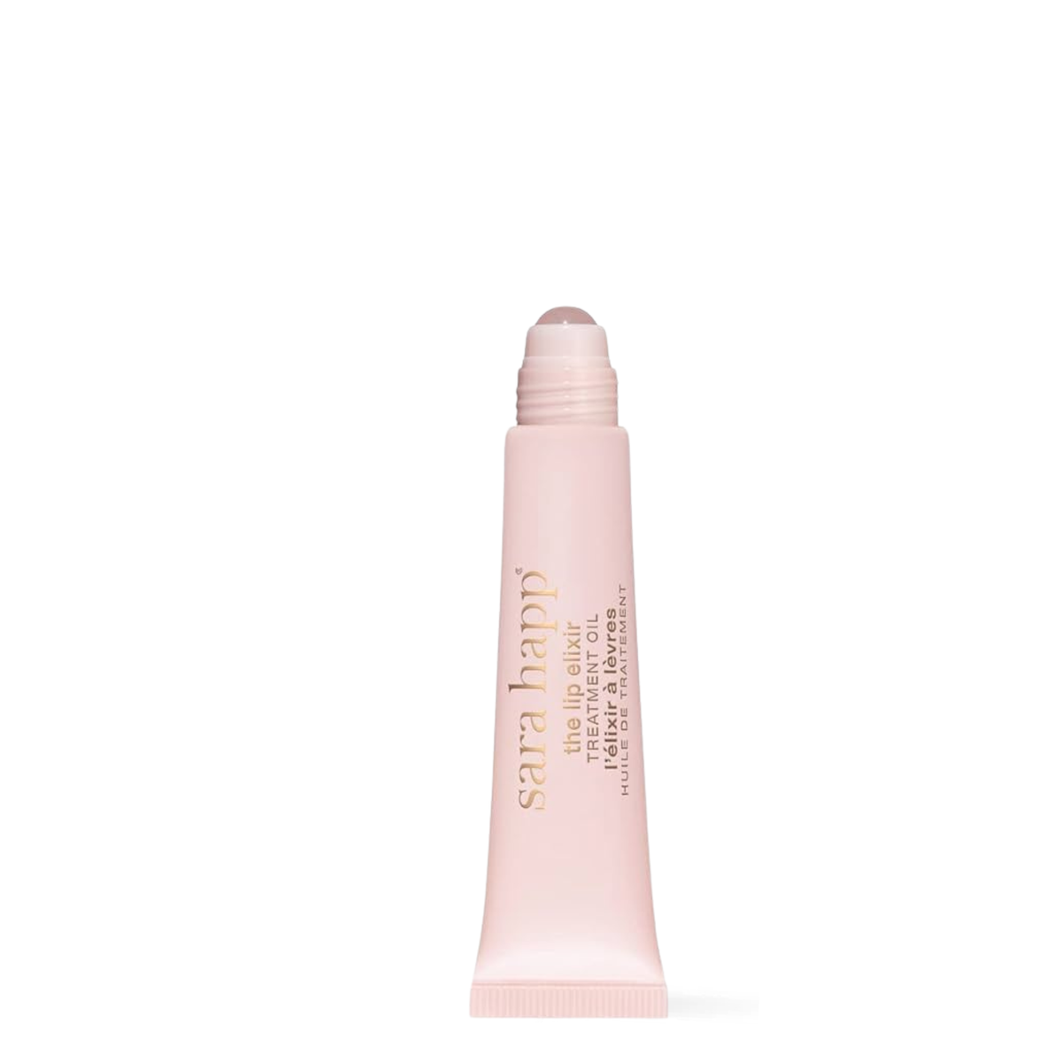 Sara Happ The Lip Elixir lip treatment oil with rose quartz rollerball