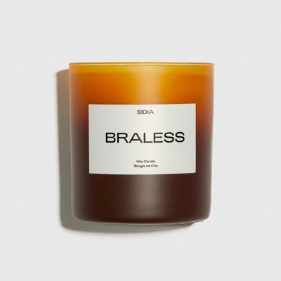 Candle with a label on a white background