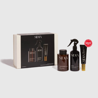 SIDIA skincare product set with packaging on a light gray background
