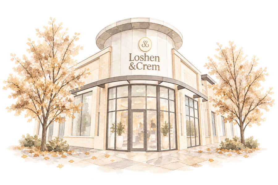 Watercolor illustration of the Loshen & Crem storefront