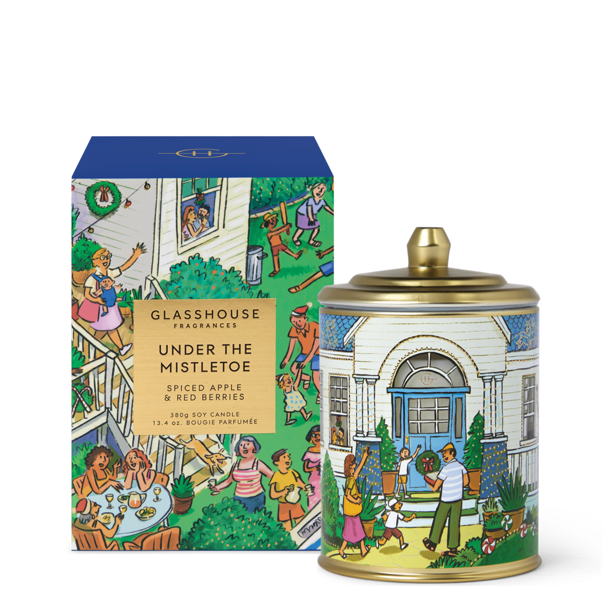 Glasshouse Fragrances Under The Mistletoe 380 g candle in the Spiced Apple & Red Berries scent.