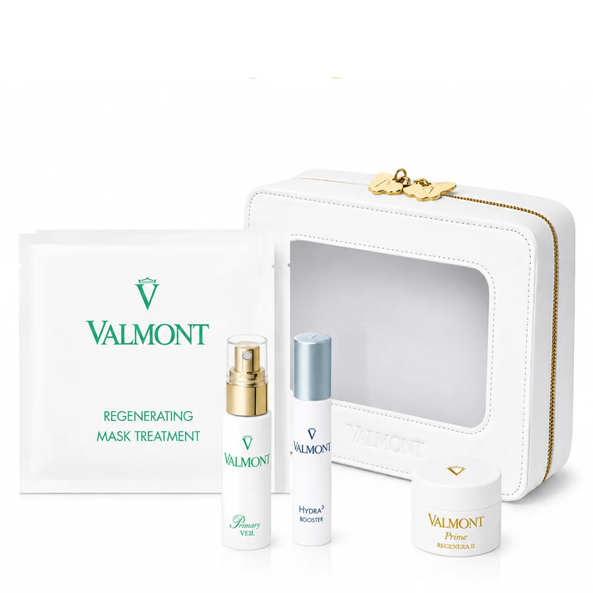 Valmont Post-Procedure Skin Recovery Set with Hydra3 Booster, Primary Veil, Prime Regenera II and three collagen face masks